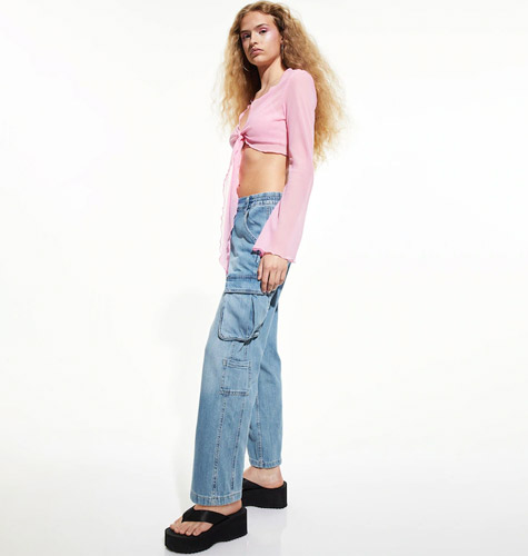 Women Blue Low Waist Cargo Jeans